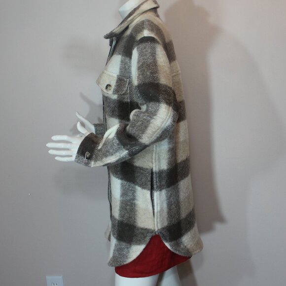 Aritzia Wilfred Free Midi Wool blend Plaid Ganna Jacket Long Black Beige SZ S - Picture 4 of 8